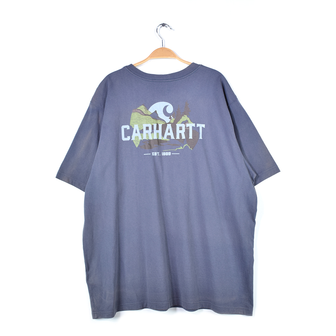 【送料無料】カーハート Tシャツ ポケット付き ポケT バックプリント チャコールグレー CARHARTT 大きいサイズ メンズ2XL 古着 @BE9013拍卖