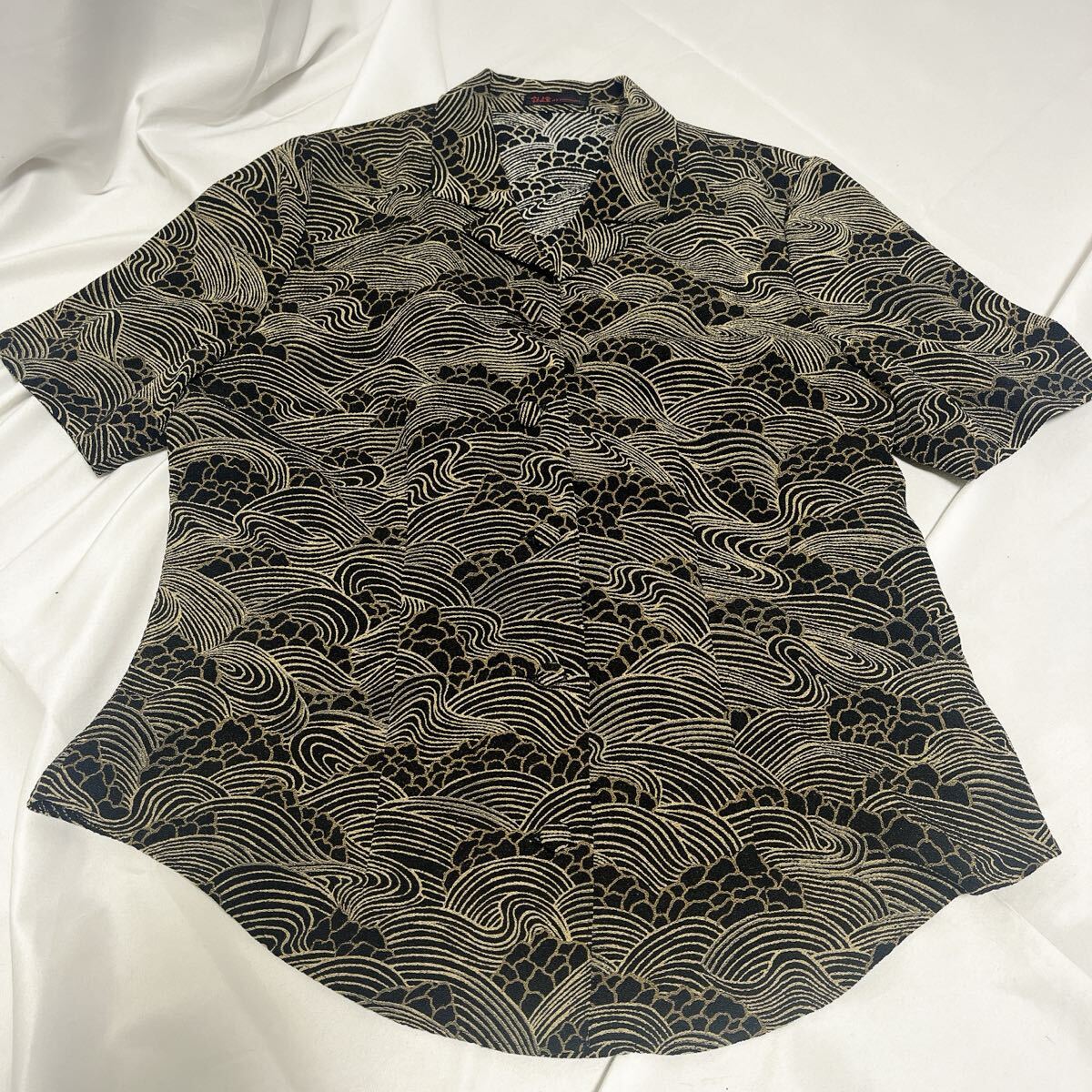 送料無料!詩仙堂 ヒトシタムラ 縮緬 和柄 波柄  半袖シャツ  総柄 拍卖