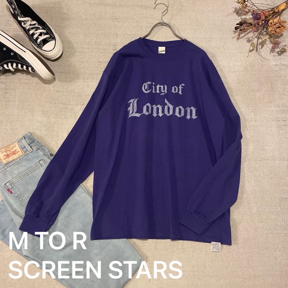 M TO R ロンT 長袖シャツ トップス オールドイングリッシュロゴ パープル フリーサイズ 男女兼用 ユニセックス 未使用 SCREEN STARS拍卖