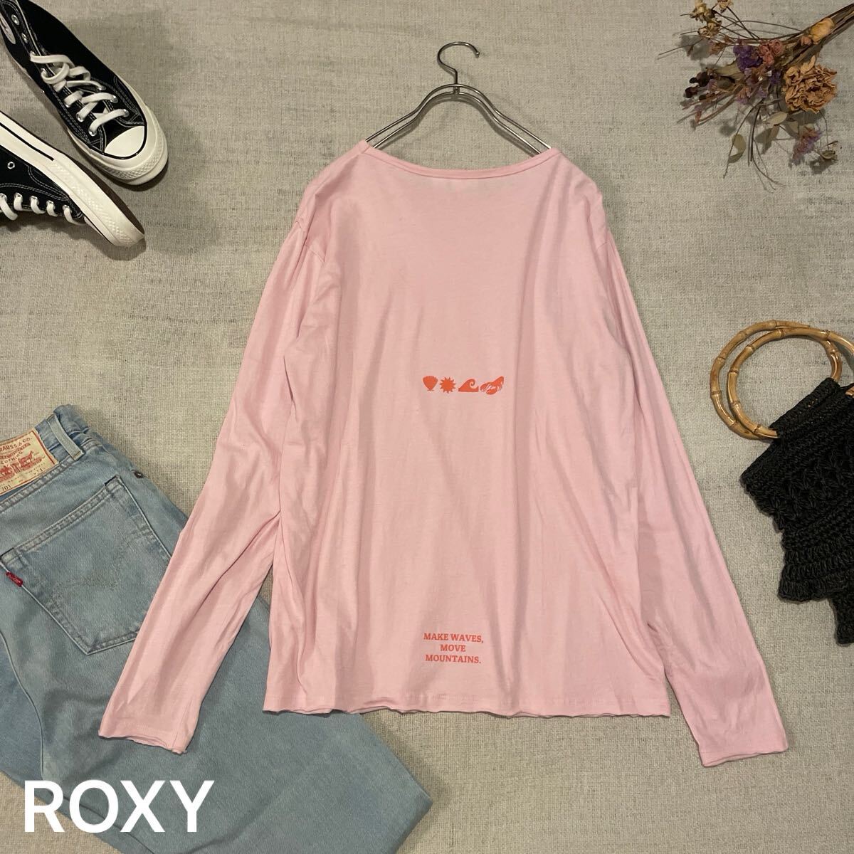 ROXY ロンT 長袖 トップス シャツ ロゴ ピンク レディースMサイズ 美品 ロングスリーブ カットソー 美品 ロキシー拍卖