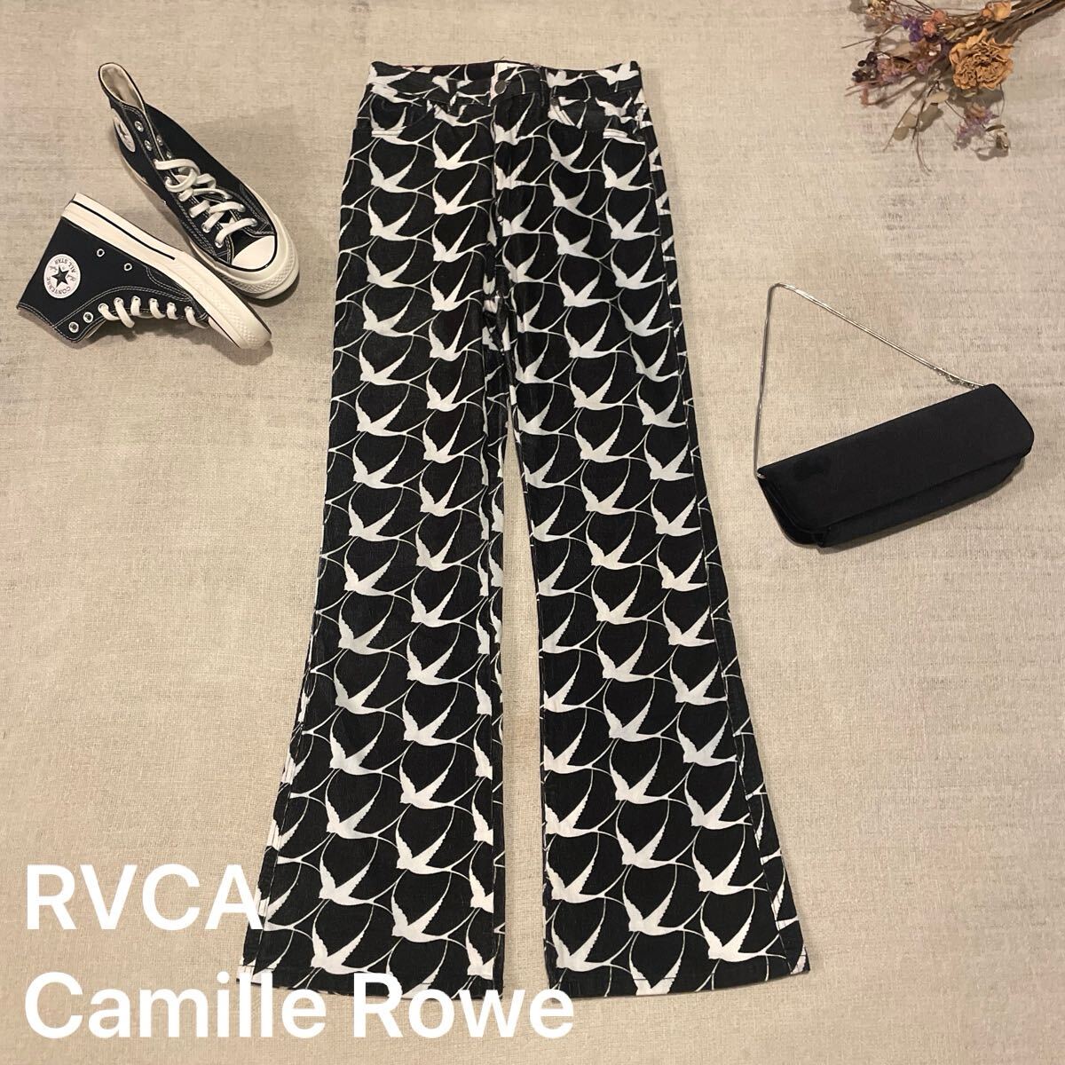 RVCA Camille Rowe コーデュロイパンツ ブーツカット フレアパンツ ルーカ ルカ カミーユロウ 限定 柄 レディース25インチ 美品拍卖