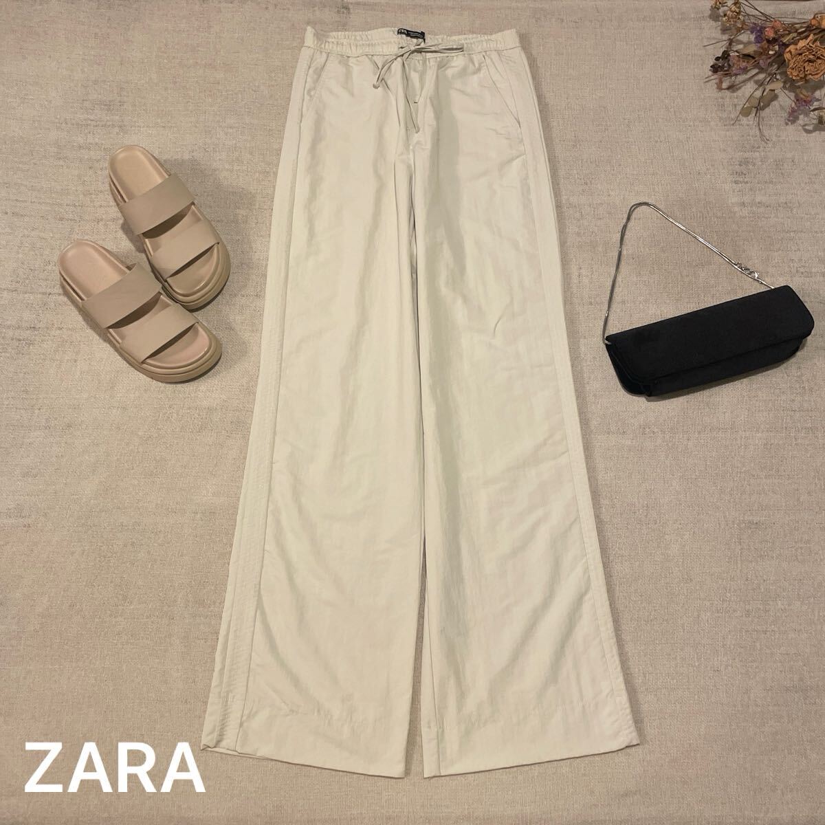 ZARA ナイロンパジャマスタイルパンツ イージーパンツ ルーズパンツ レディースXSサイズ 未使用 ロング ボトムス ザラ アイボリー拍卖