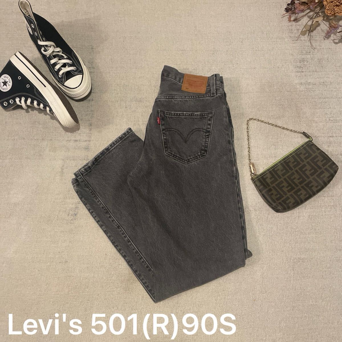 リーバイス 501(R)90S デニムパンツ ブラックデニム レディース27インチ 美品 Levi's プレミアム ジーンズ ジーパン 黒 ボトムス拍卖