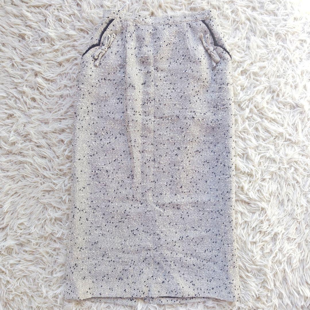 インゲボルグ リボン付き ツイード タイトスカート ツイード 丈長め ロング タイト Mサイズ INGEBORG拍卖