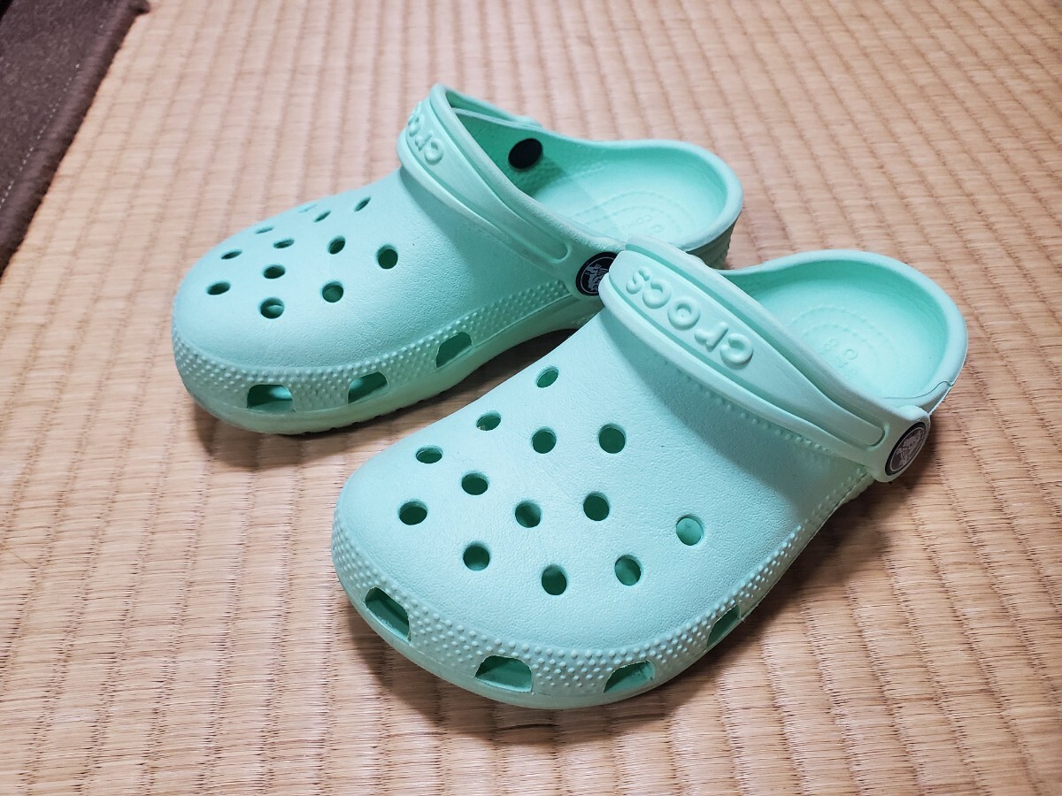 ★クロックス クラシック クロッグ キッズ ミントグリーン crocs classic 18.5cm C12 サンダル 中古品 緑 ミント★拍卖