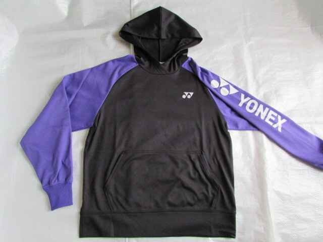 メンズ SSサイズ yonex 起毛裏地 長袖 フーディー USED ヨネックス フード パーカー ジャケット ブラック×パープル系 ジュニア お子様にも拍卖