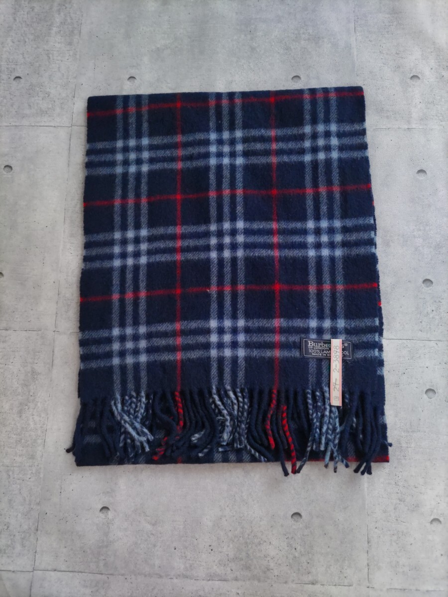 BURBERRY ネイビー チェック柄 ブルー 156×30 バーバリー マフラー拍卖