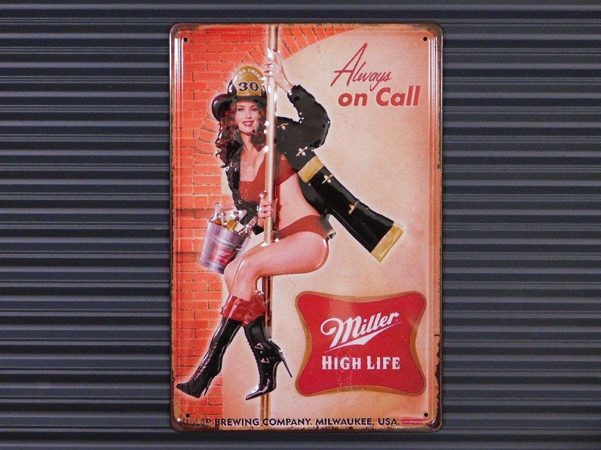 ◆送料\185◆【Always on Call】※《エンボスメタルサイン / 300×200mm》 アメリカン雑貨 エンボス看板 ブリキ看板 セクシー美女拍卖