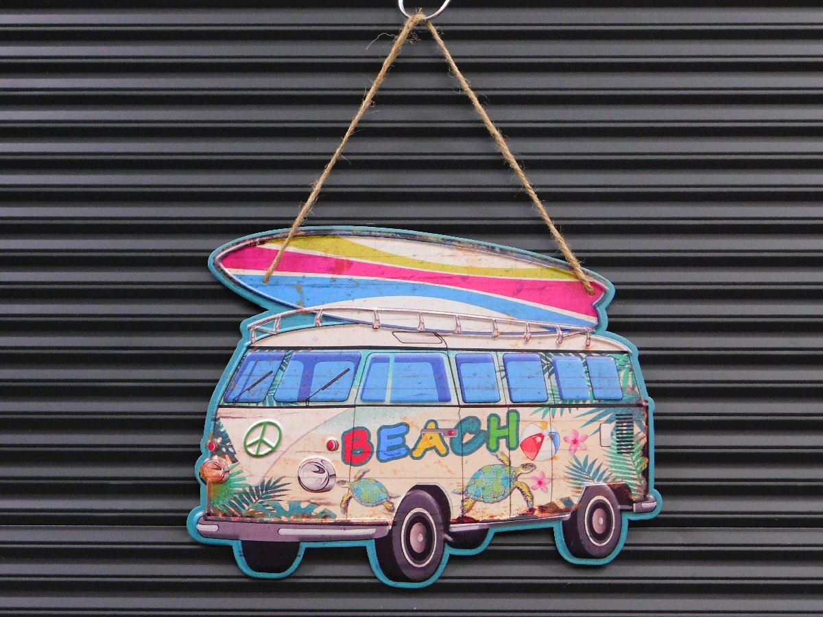 ◆送料\185◆【BEACH Wagon】※《アンティークエンボスプレート》 ワーゲンバス アメリカン雑貨 メタルサイン エンボス看板 ブリキ看拍卖