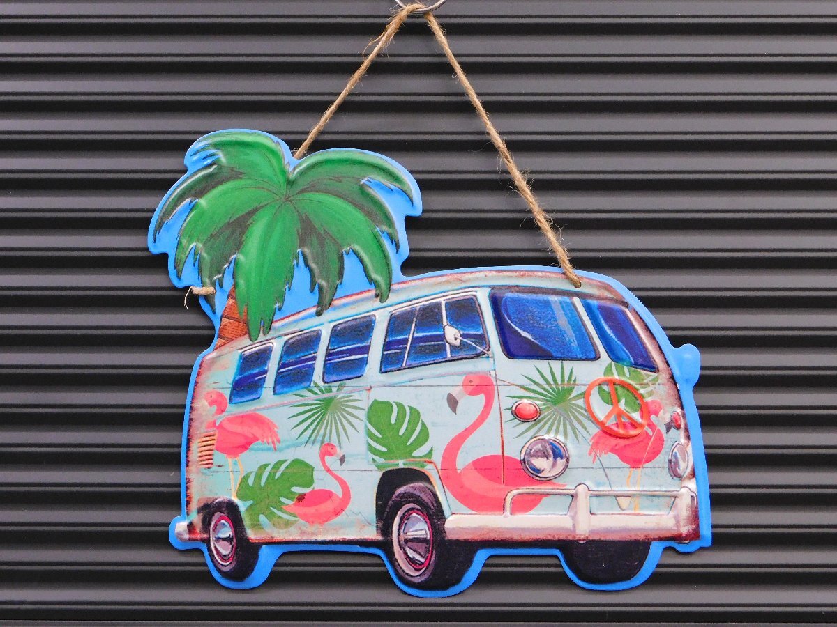 【FLAMINGO Wagon】※《アンティークエンボスプレート》 ワーゲンバス アメリカン雑貨 メタルサイン エンボス看板 ブリキ看板拍卖