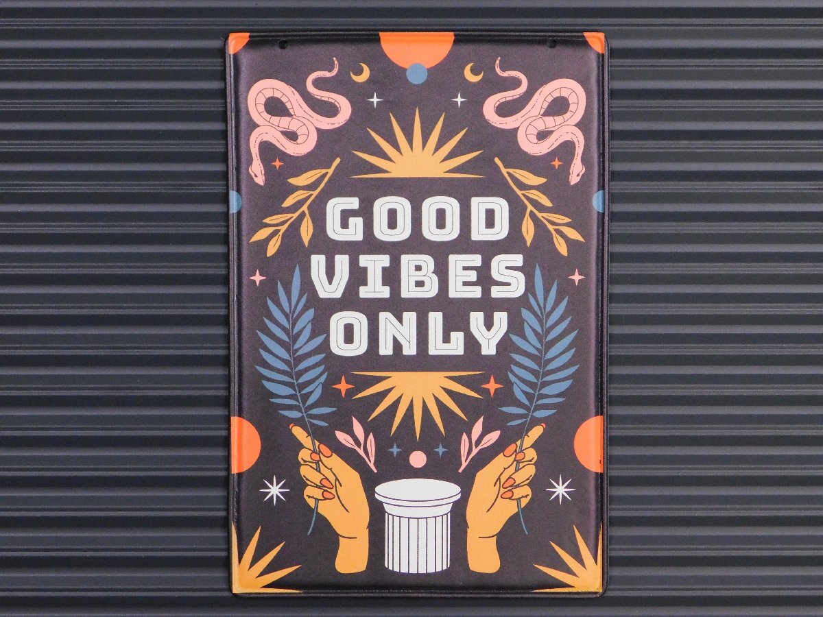 ◆送料\185◆【GOOD VIBES ONLY】※《アンティークメタルプレート/300×200mm》 アメリカン雑貨 メタルサイン ブリキ看板拍卖