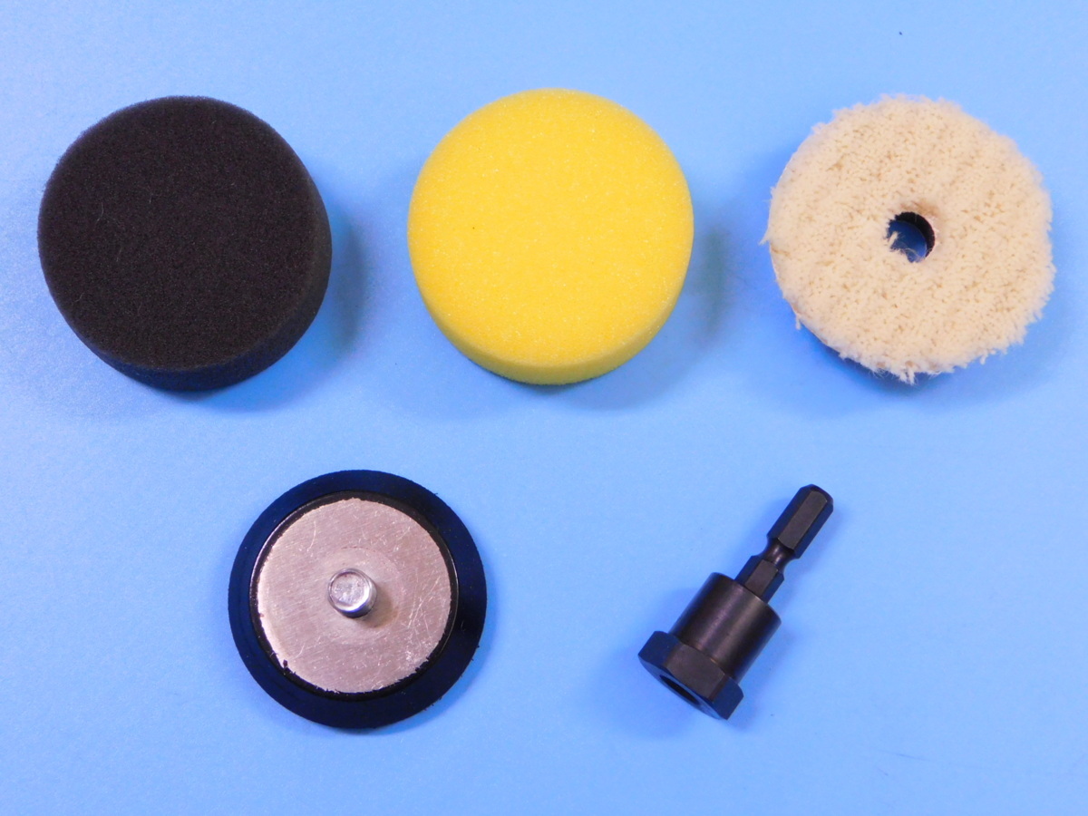 【コンパクトツール】※《Φ45パッド&六角軸アダプター&バフ・3枚セット》 ビット式電動工具がポリッシャーに変身拍卖