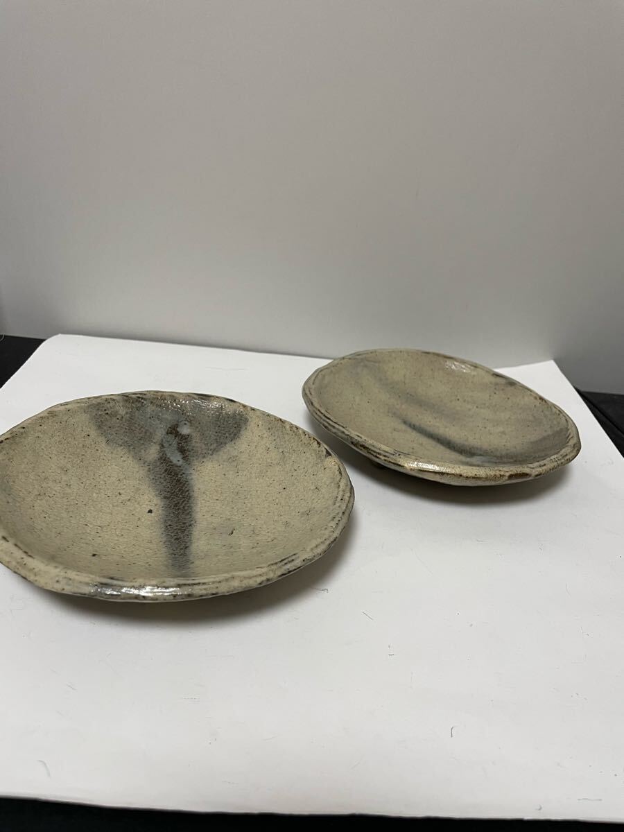 手作りグレー陶器皿2枚セット 20250623拍卖