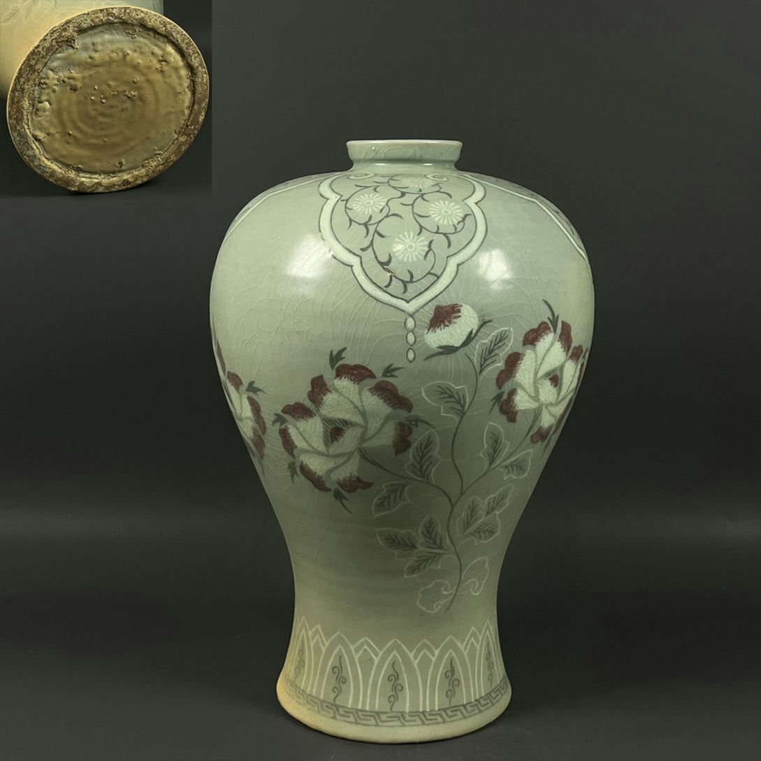 ■観心・時代旧蔵■C279◆コレクター放出◆朝鮮古美術 朝鮮古陶磁 高麗 李朝 高麗磁 古高麗 李朝 高麗青磁梅瓶拍卖