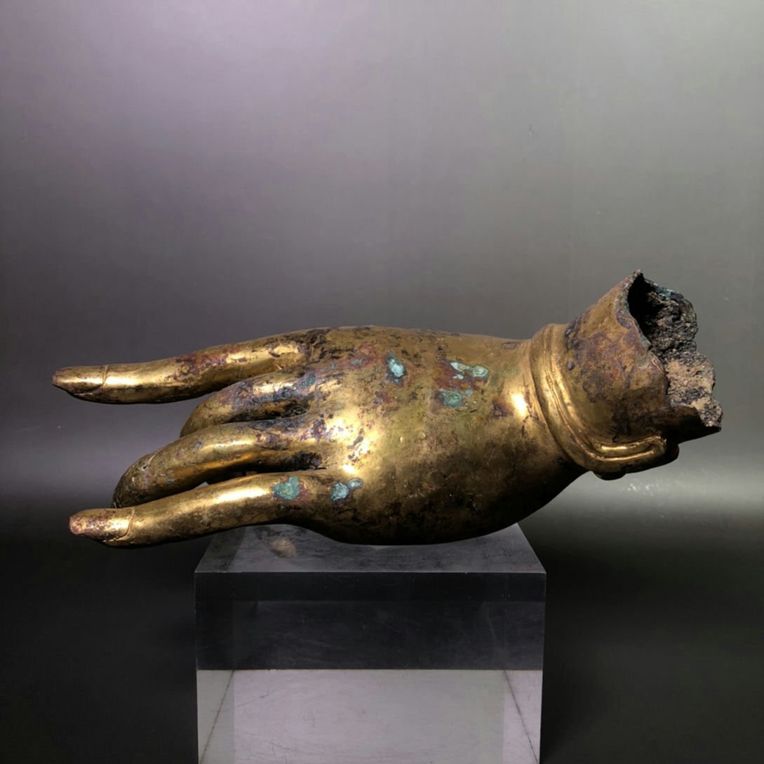 ■観心・時代旧蔵■R3465明代 銅塗金仏手 細工彫刻★仏教古美術★仏像★細密細工★廃寺旧蔵★廃寺買出品拍卖