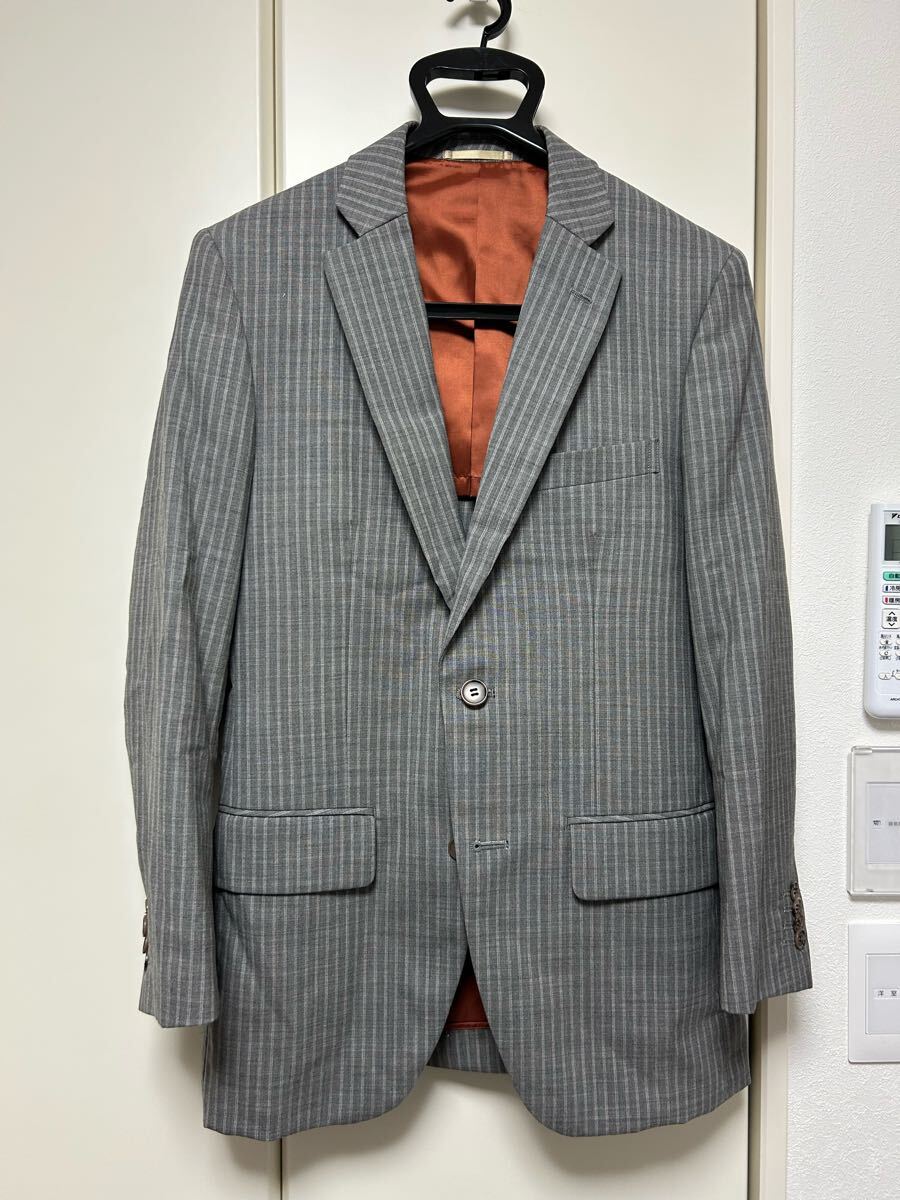 オーダースーツ SADA 春夏用 グレーストライプ スラックス付き ネイビー拍卖