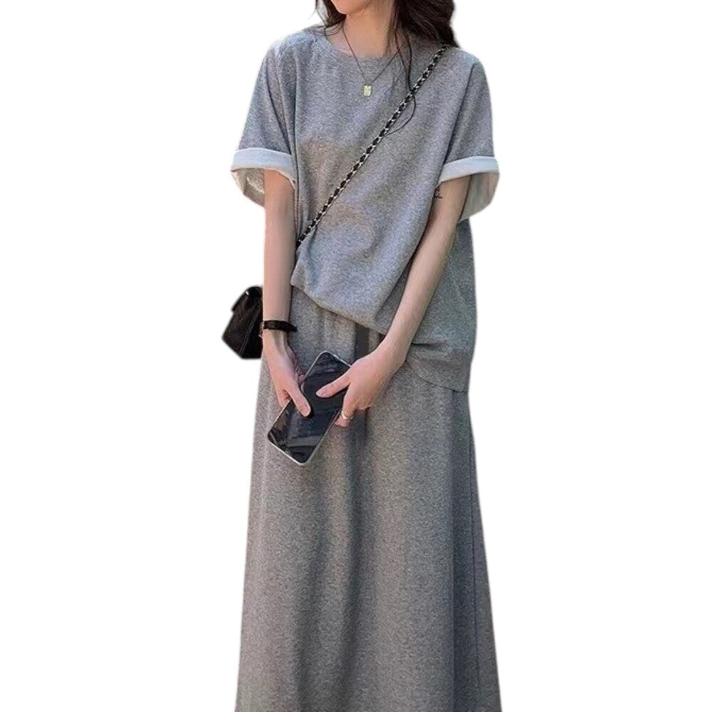 ☆ グレー ☆ Mサイズ ☆ セットアップ カジュアル ゆったり セットアップ レディース カジュアル トップス ロングスカート 半袖Tシャツ拍卖