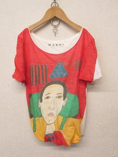 k7942:イタリア製*MARNI(マルニ)手書き/イラスト プリントTシャツ 42 カットソー レディース/着用感あり:36拍卖