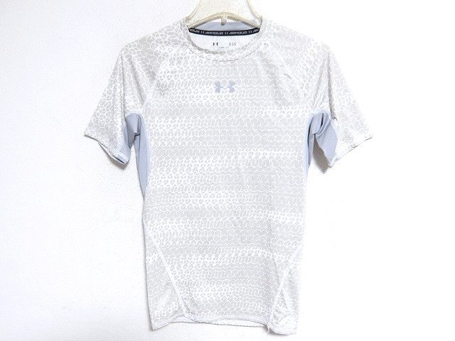 N8813:UNDER ARMOUR(アンダーアーマー)ヒートギア半袖コンプレッションシャツ/1257477/白灰系/メンズL:36拍卖