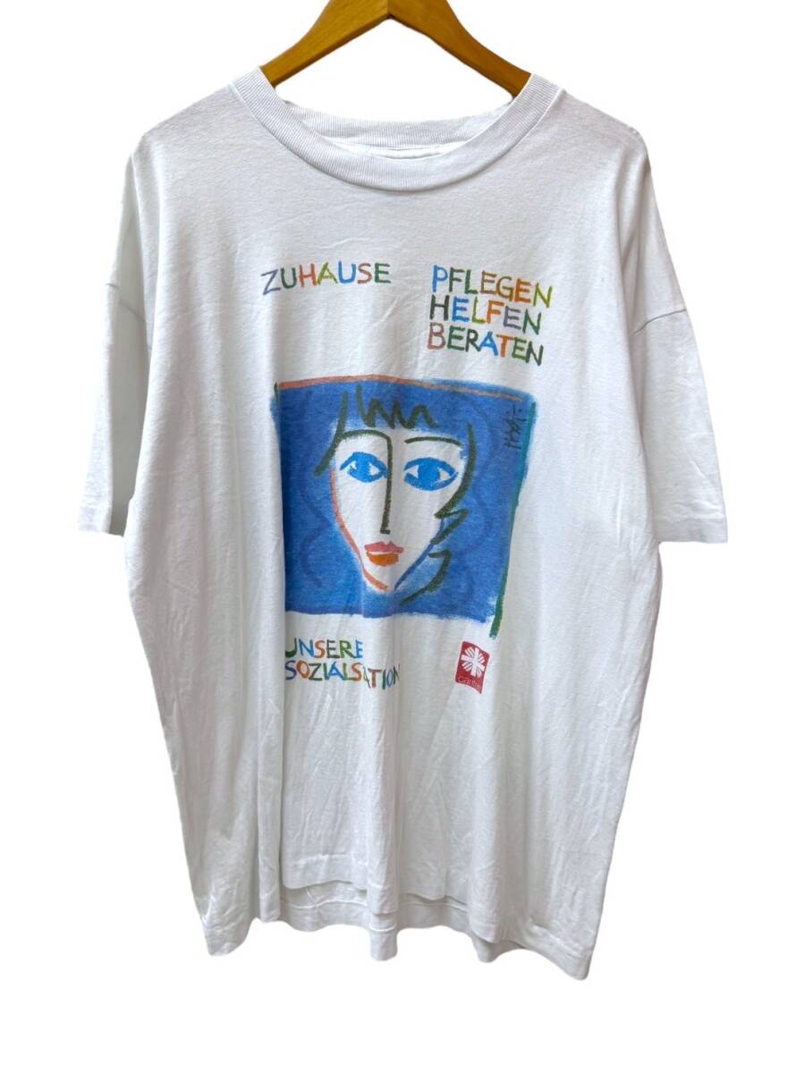 US古着 Tシャツ 半袖 フロントプリント アート コットン アイルランド産 XL ホワイト メンズ/027拍卖