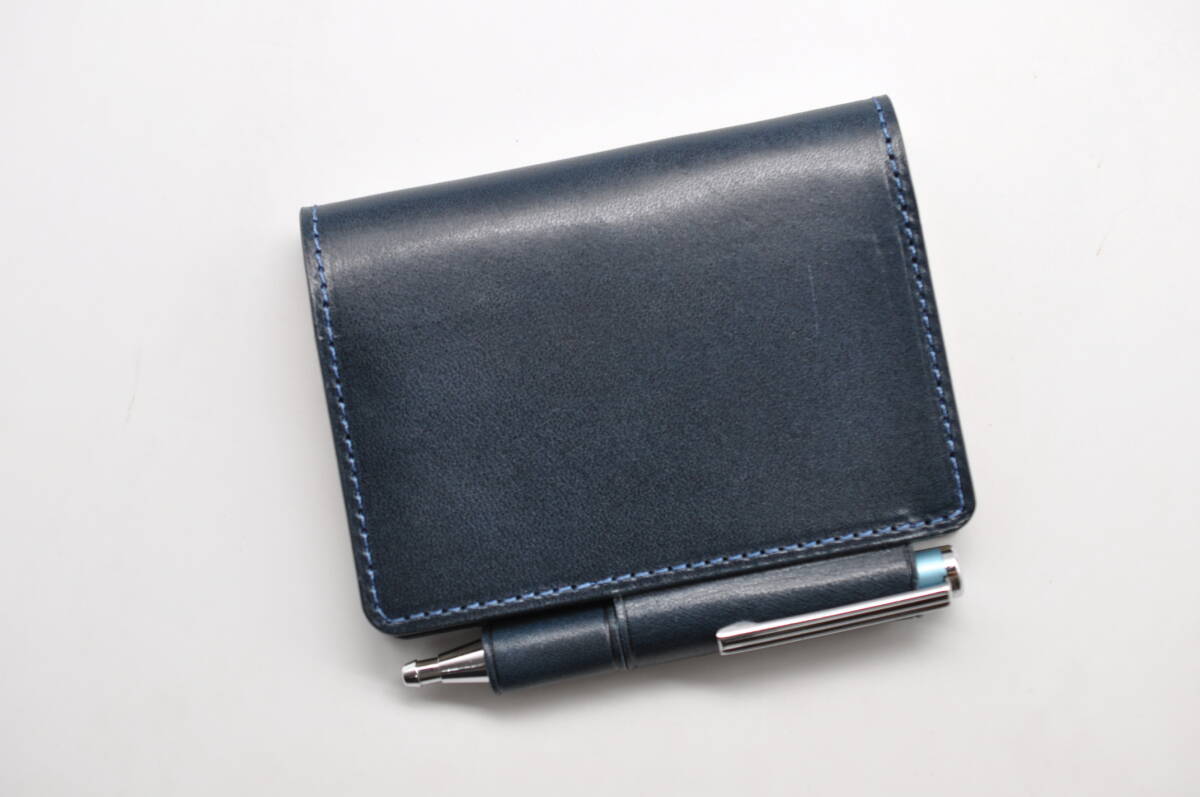 ★送料込み★手帳(ノート)カバー★A7サイズ★栃木レザー ピット本ヌメ(ネイビー)★拍卖
