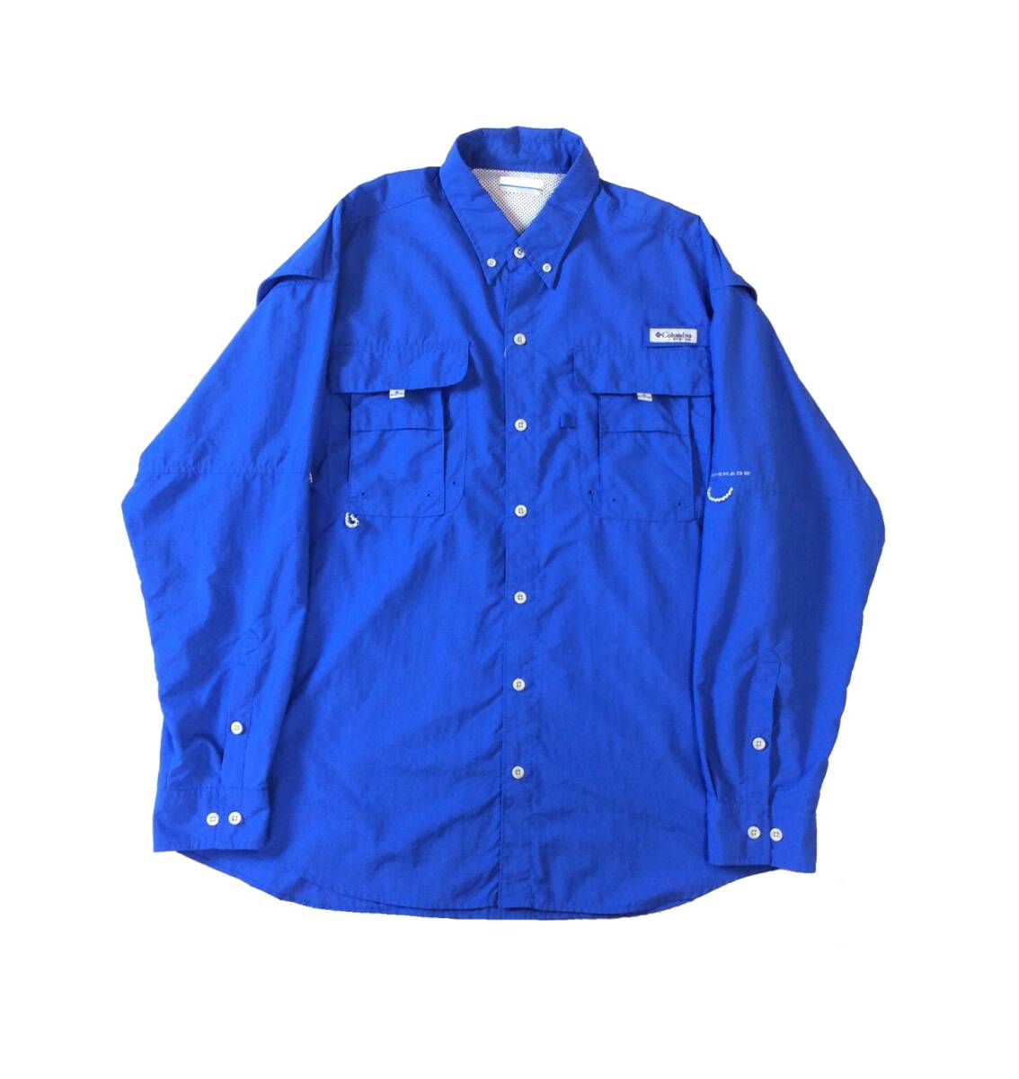 COLUMBIA コロンビア PFG フィッシング 長袖 シャツ ナイロン ブルー 内側メッシュ メンズ L拍卖
