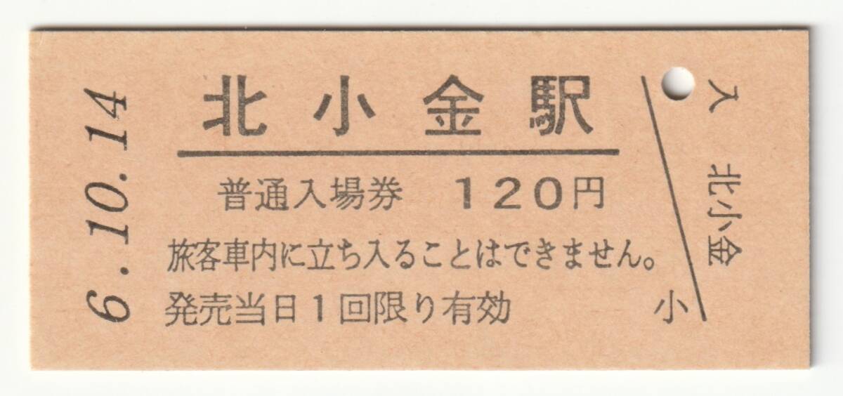 平成6年10月14日 常磐線 北小金駅 140円硬券普通入場券(日付印刷)拍卖