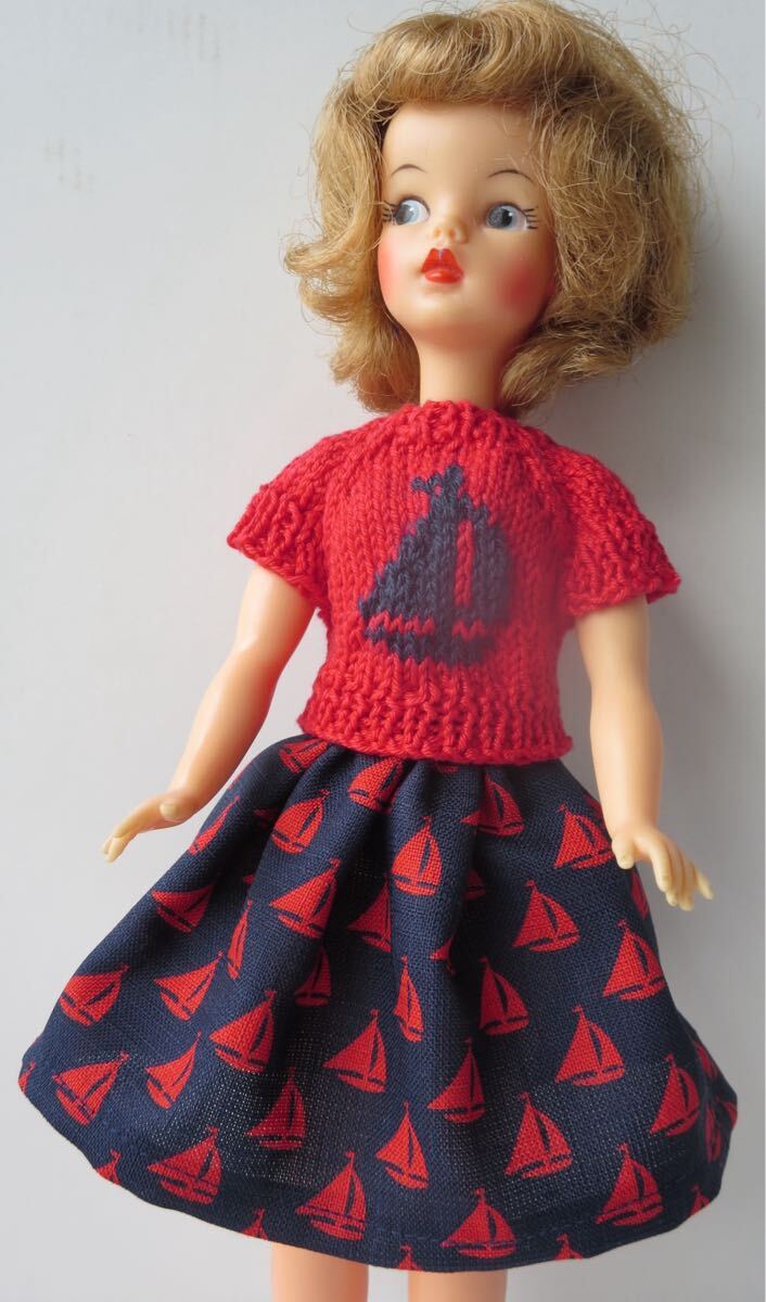 ●ハンドメイド●タミーちゃんサイズ 半袖ニット*スカート マリン柄拍卖