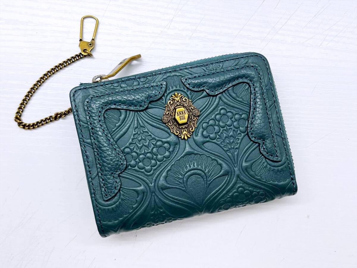 使用感なし 美品 アナスイ ノヴァ フラグメントケース コイン カード ミニ財布 グリーン拍卖