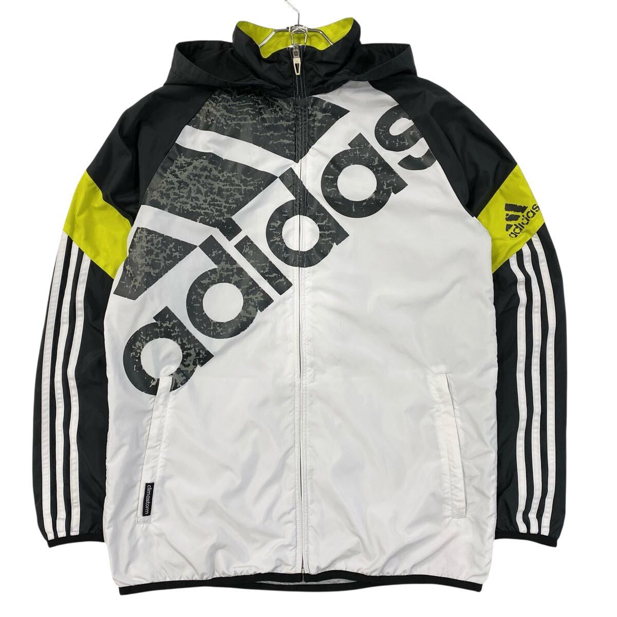 adidas(アディダス)ウィンドブレーカー ジップジャケット プリントロゴ メンズS ホワイト/ブラック/イエロー系拍卖