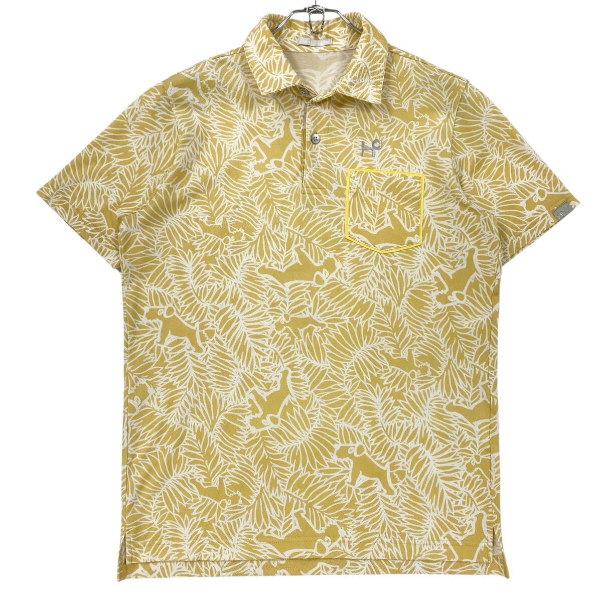 Heal Creek(ヒールクリーク)半袖ポロシャツ 刺繍ロゴ 総柄 鹿の子 メンズ48 イエロー系/ホワイト拍卖