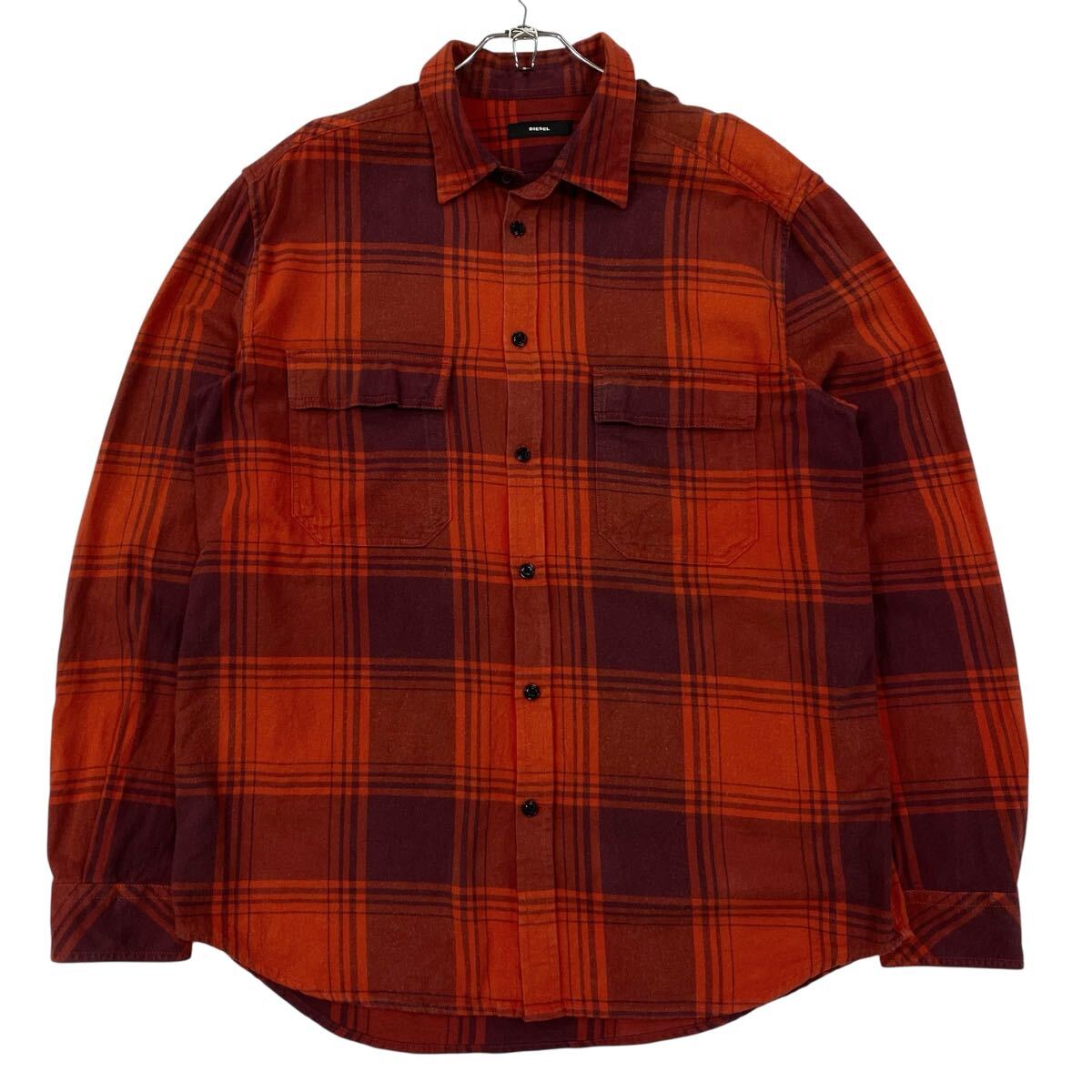 DIESEL(ディーゼル)長袖ネルシャツ チェック柄 メンズL レッド系拍卖