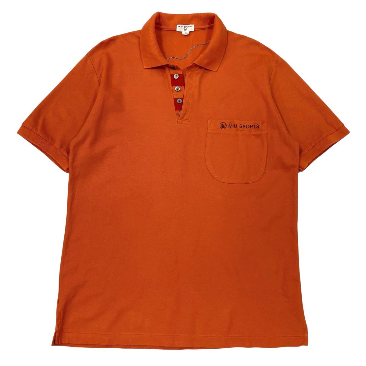 MU SPORTS(エムユースポーツ)半袖ポロシャツ 刺繍ロゴ 鹿の子 メンズ42 オレンジ系 拍卖