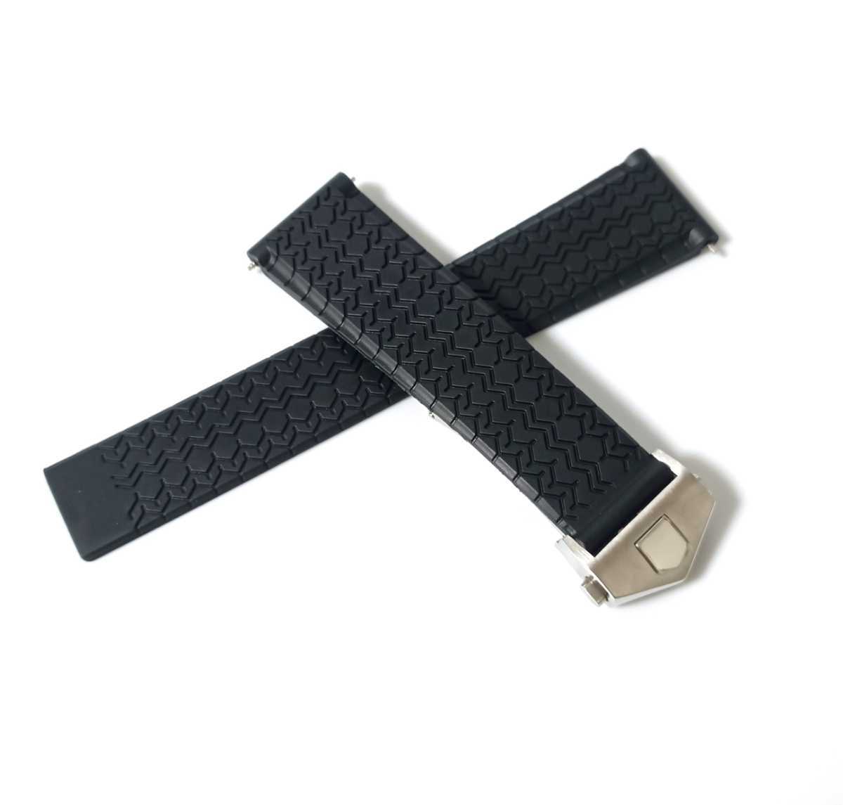 腕時計 シリコン ラバーベルト タイヤ型 22mm Dバックル付属 【対応】タグホイヤー カレラ モナコ等 Tag Heuer拍卖