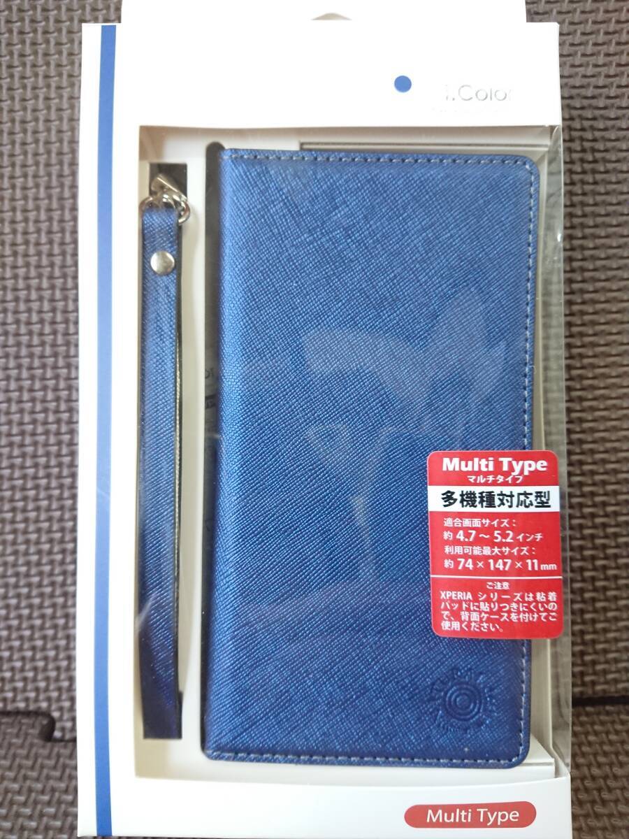 Natural Design icolor マルチサイズ対応 スマホケース (カードポケット&ハンドストラップ付) ブルー拍卖