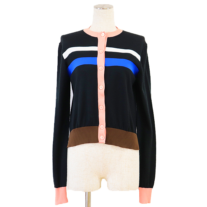【SALE】MARNI マルニ カーディガン 2019年製 バックロング ストライプ ニット カシミヤ混 長袖 レディース 40 黒 マルチカラー 伊製拍卖