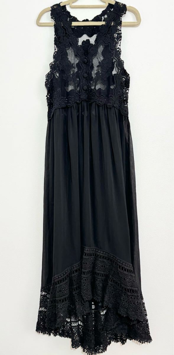 キャメロンレイシー ワンピース / 黒 ブラック ロングワンピ フィッシュテール モード系 鍵あみ 鍵網み レース 透け感 拍卖