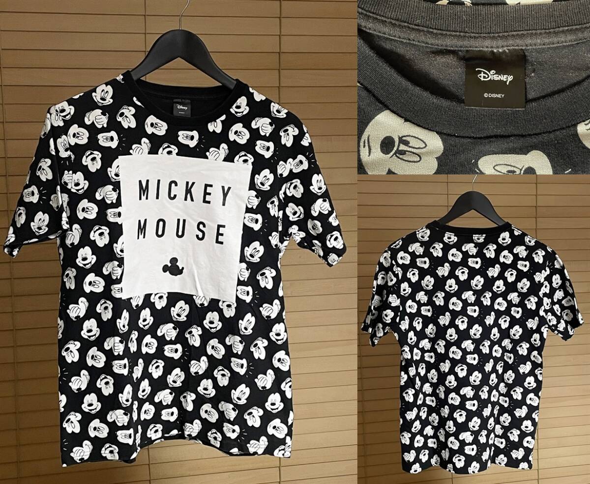 【激安1点のみ 国内正規品】WEGO ウィゴー × Disney ディズニー ミッキーマウス 総柄 コットン100% 半袖 Tシャツ M ブラック×ホワイト系 拍卖