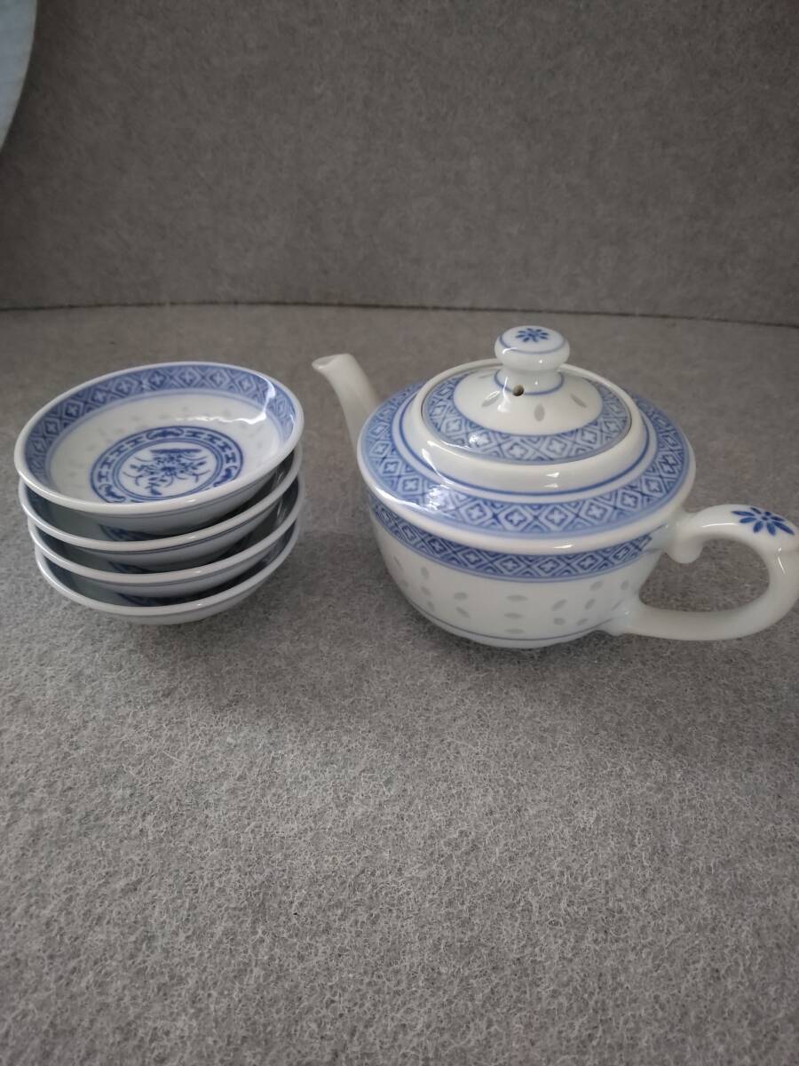 景徳鎮 茶器セット 青花蛍焼 煎茶茶道具 中国美術工芸 ポット 茶盃 小さめサイズ拍卖