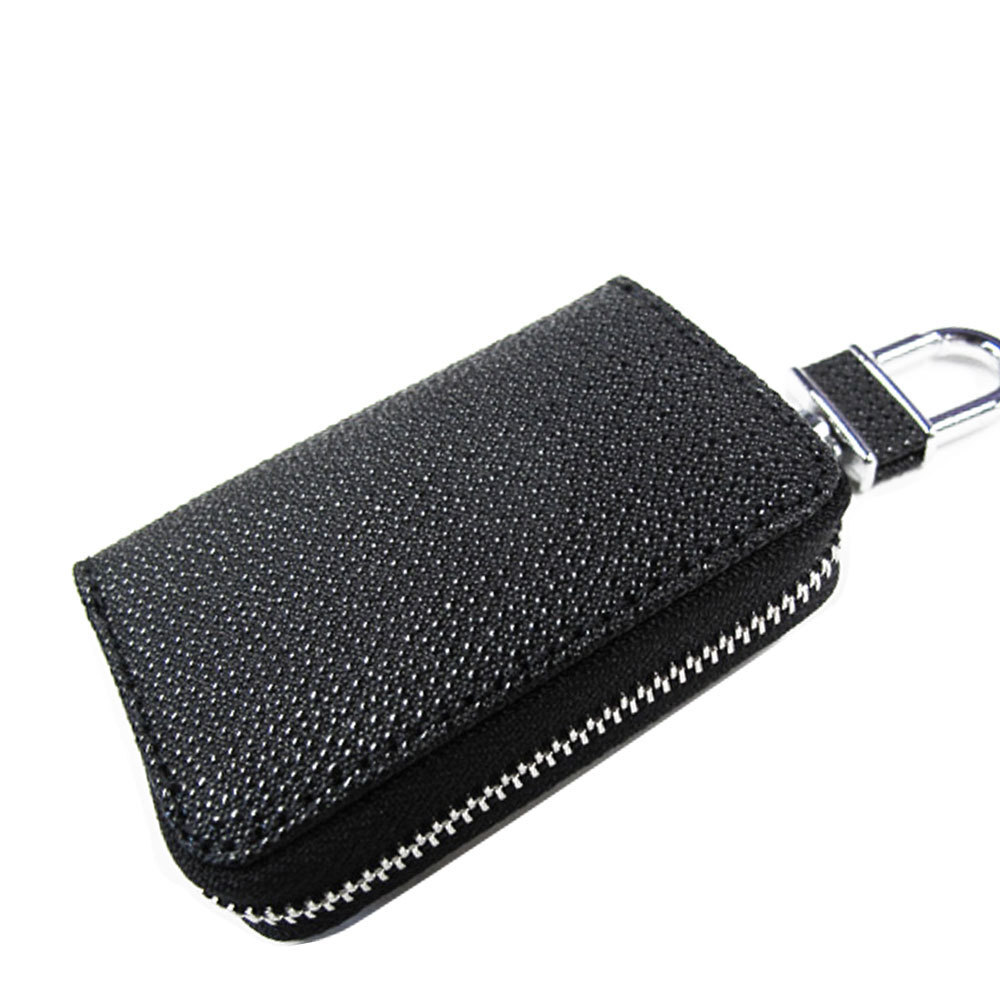 【互換品】革製 / 汎用 スマートキーケース / ブラック / 高級 レザー / カラビナ付き / 落下防止チェーン付き拍卖
