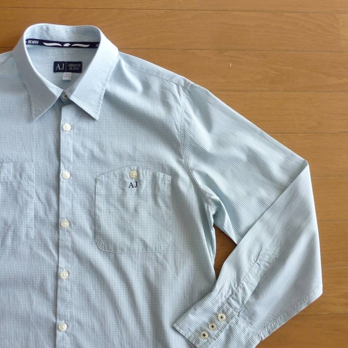 ARMANI JEANS アルマーニジーンズ ギンガムチェック 長袖シャツ ロゴ刺繍 即決あり!拍卖