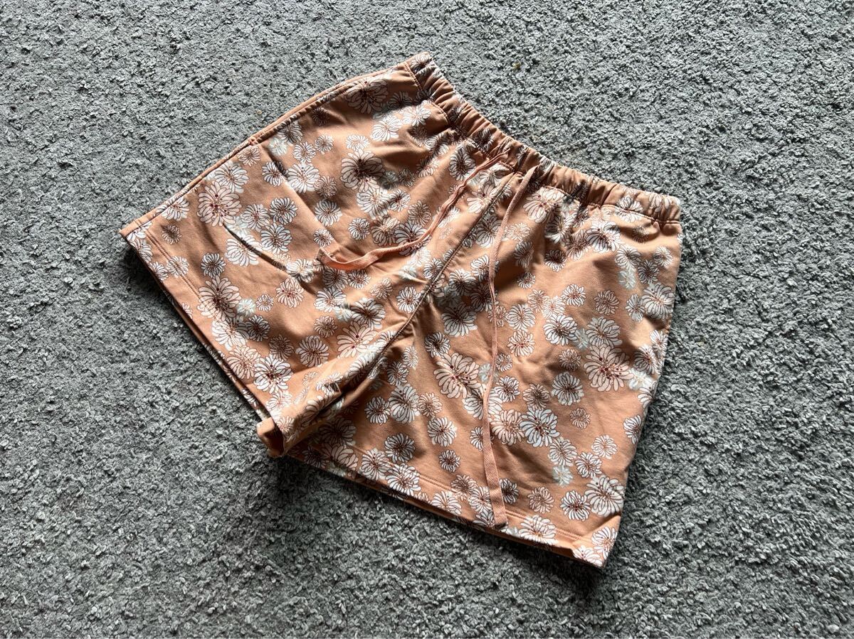 《美品》ポール&ジョー UNIQLO ユニクロ 花柄ショートパンツ ハーフパンツ パジャマ 部屋着 オレンジ ボトムス M拍卖
