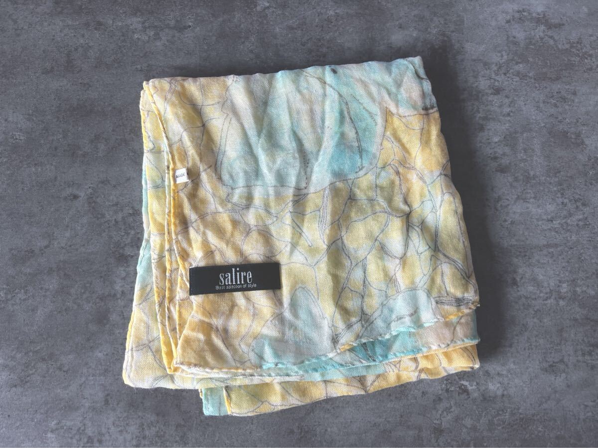 《美品》salire サリア ストール 薄手 マフラー ストール 花柄 イエローブルー拍卖