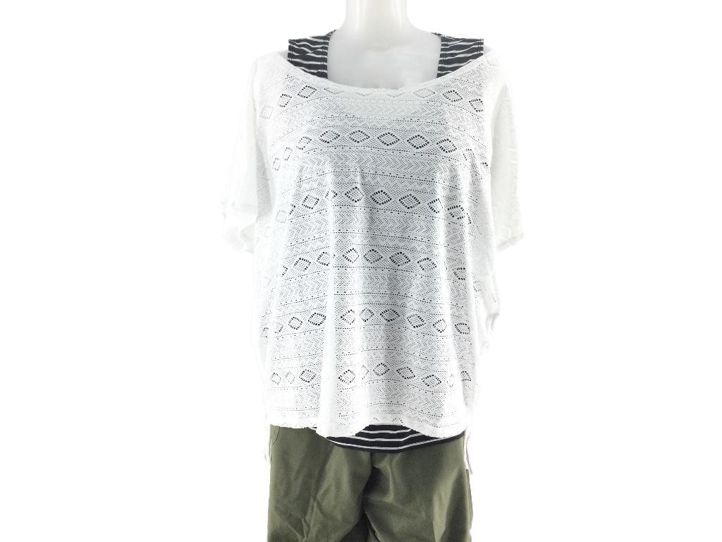 レディース水着 4点セット 水陸両用カーゴパンツ付タンキニ水着 リラックス感 大きいサイズ 5L ホワイトxブラックボーダー拍卖