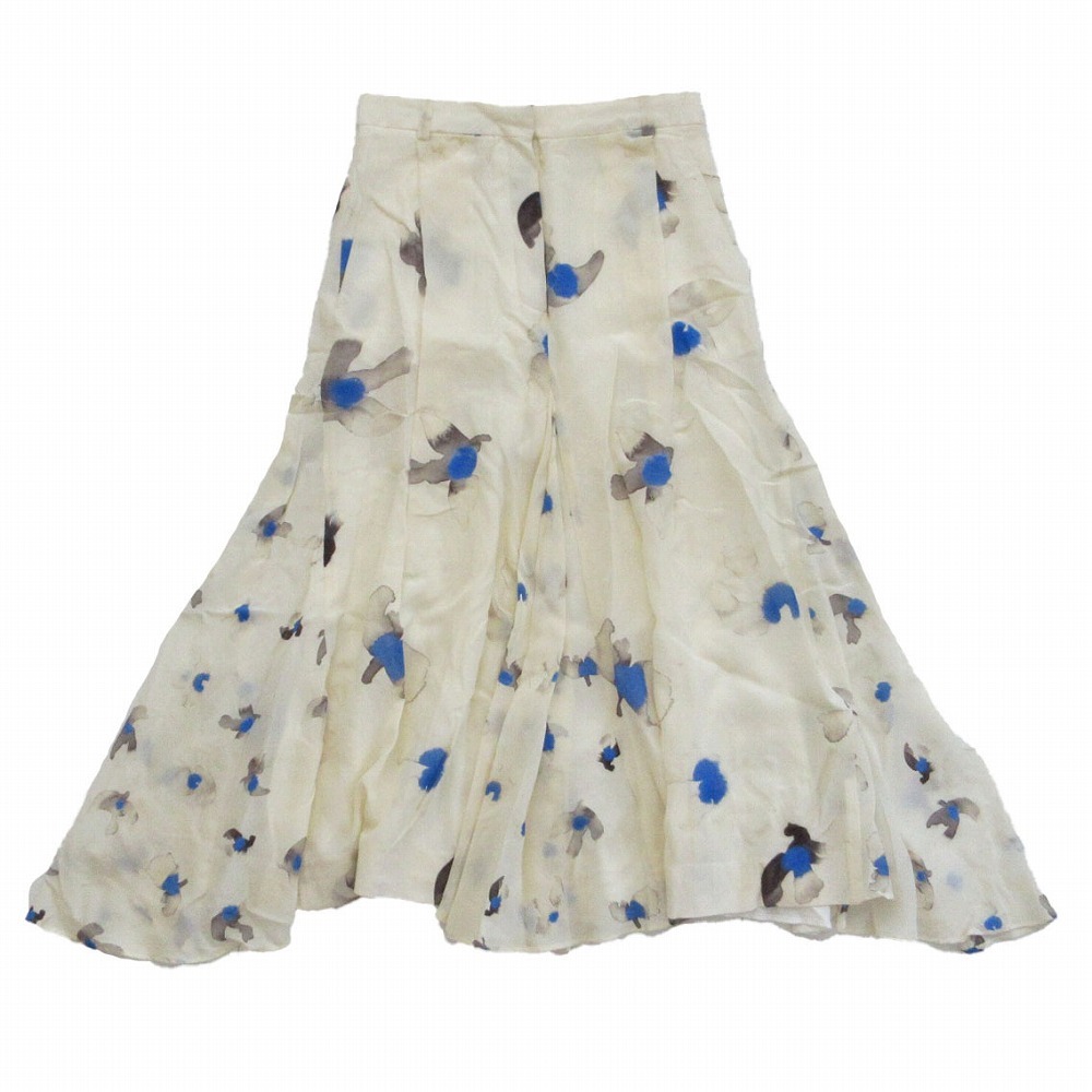 NINA RICCI ニナリッチ アシンメトリーヘムプリントシルクスカート21ECJU004SE1358 ホワイト サイズS レディース 【中古】拍卖