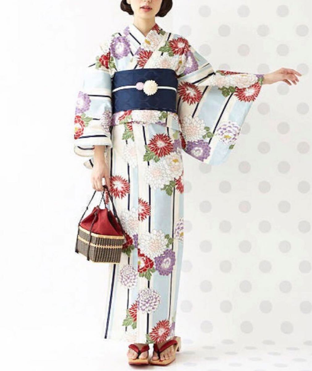 新品 ふりふ★縞花に牡丹 ライトブルー ゆかた 浴衣 きもの道楽 豆千代 撫松庵 拍卖