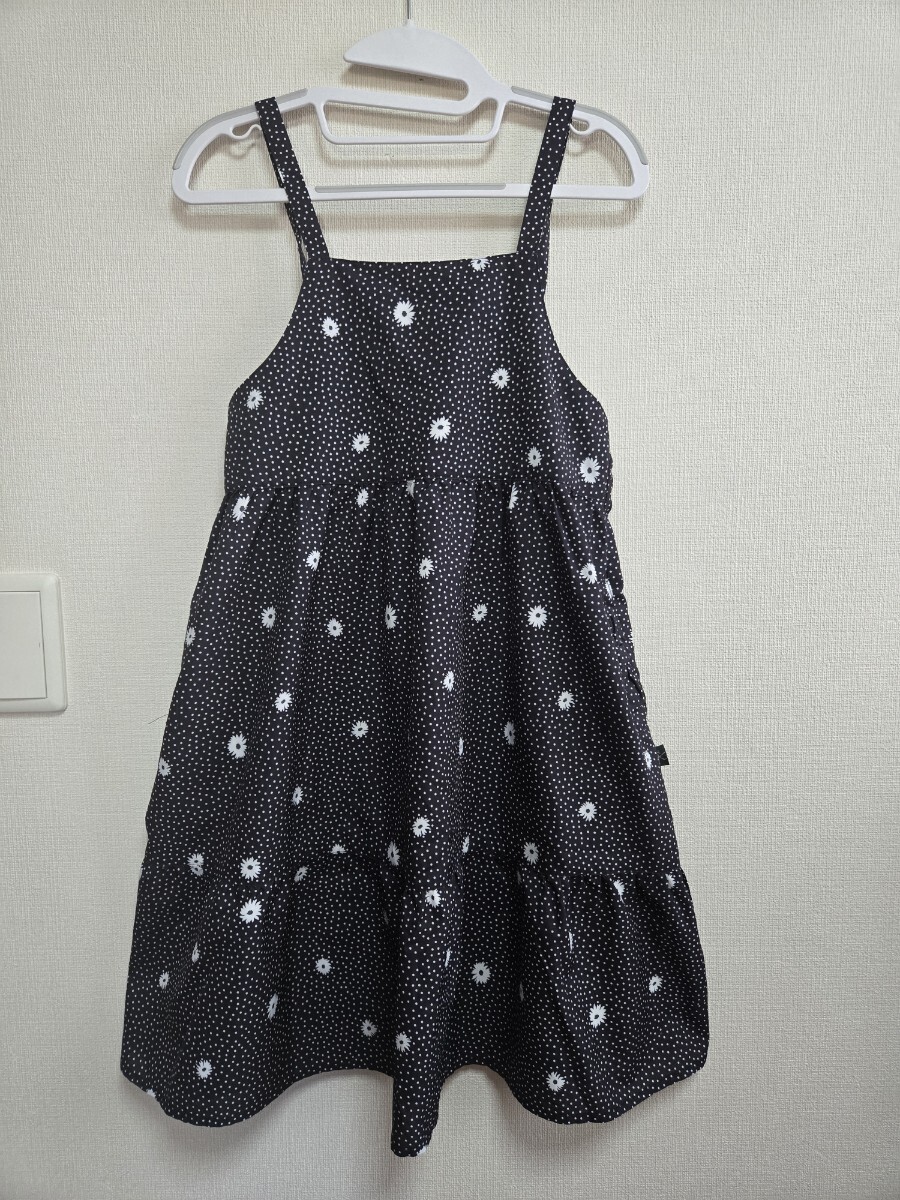 【美品】組曲 キッズ ワンピース 140サイズ 花柄×ドット ブラック拍卖