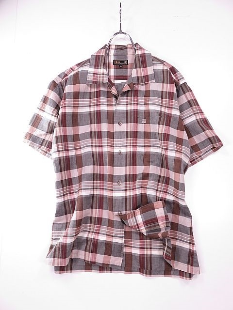 【送料無料】ダックス DAKS 半袖シャツ オープンカラー 麻配合 しわ加工製品 茶 エンジ 日本製 L拍卖