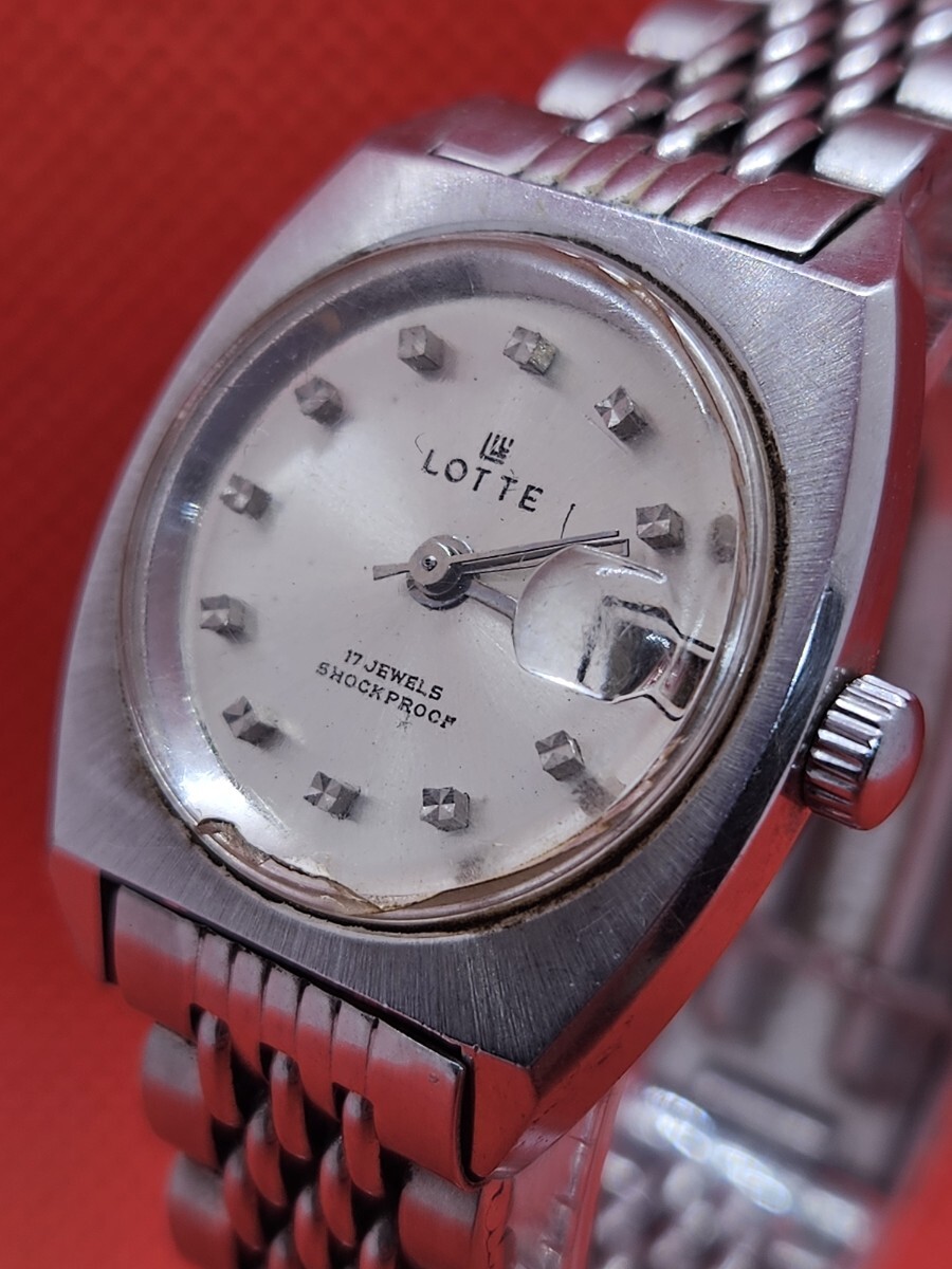 稼働品 機械式 激レア LOTTE 17JEWELS SHOCKPROOF アンティーク ヴィンテージ デイト 手巻き レディース腕時計 G2625拍卖