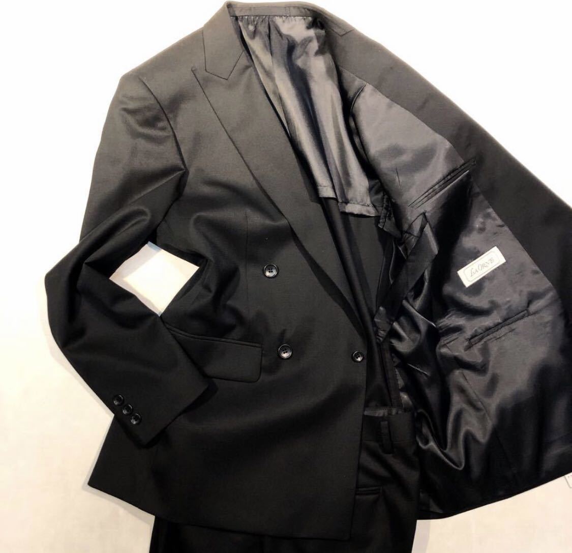 新品【サイズAB4★定番の礼服】4つボタンダブルスーツ 真っ黒 フォーマル ノーベンツ★2タック アジャスター付き ウール 喪服 冠婚葬祭拍卖